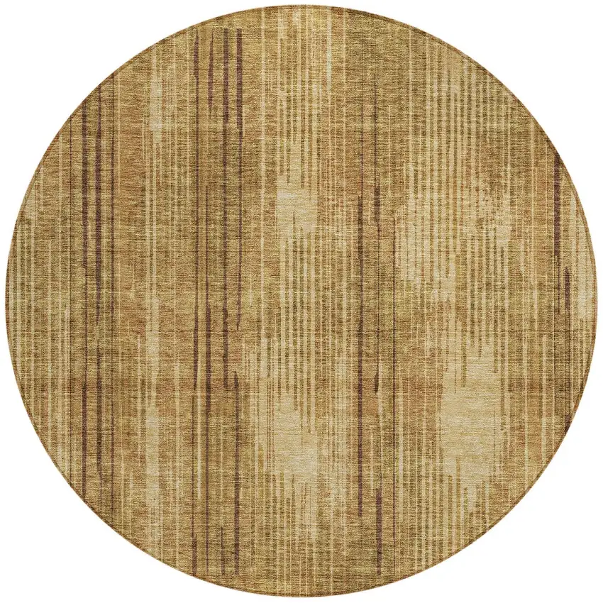 8' Copper And Brown Round Striped Washable Indoor Outdoor Area Rug Photo 5