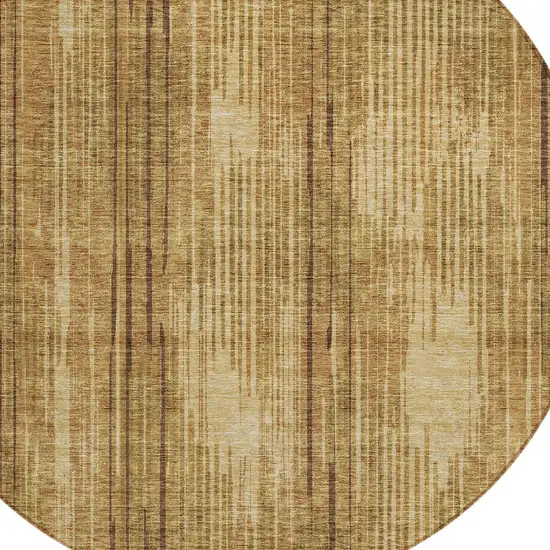 8' Copper And Brown Round Striped Washable Indoor Outdoor Area Rug Photo 4