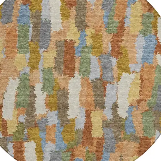 8' Copper And Chocolate Round Striped Washable Indoor Outdoor Area Rug Photo 2