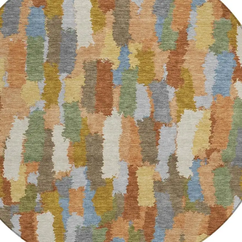 8' Copper And Chocolate Round Striped Washable Indoor Outdoor Area Rug Photo 2