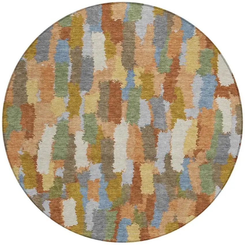 8' Copper And Chocolate Round Striped Washable Indoor Outdoor Area Rug Photo 3