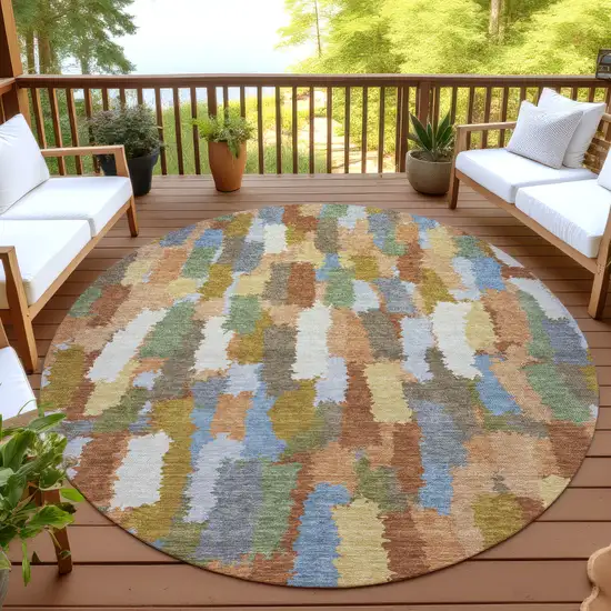 8' Copper And Chocolate Round Striped Washable Indoor Outdoor Area Rug Photo 4