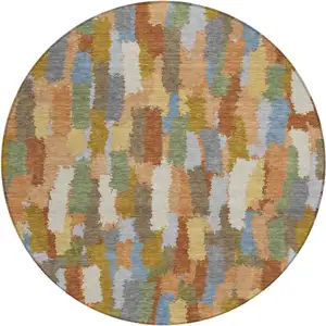 Photo of 8' Copper And Chocolate Round Striped Washable Indoor Outdoor Area Rug