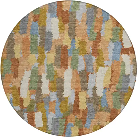 8' Copper And Chocolate Round Striped Washable Indoor Outdoor Area Rug Photo 1