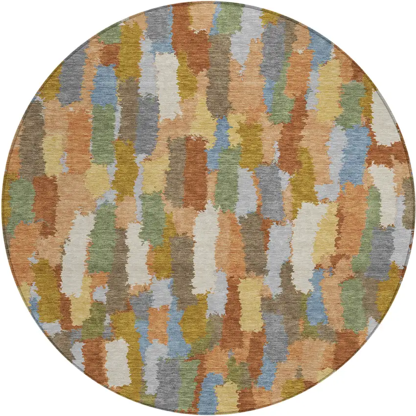 8' Copper And Chocolate Round Striped Washable Indoor Outdoor Area Rug Photo 1