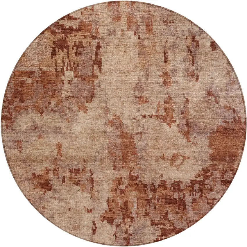 8' Copper And Coral Round Abstract Washable Indoor Outdoor Area Rug Photo 1