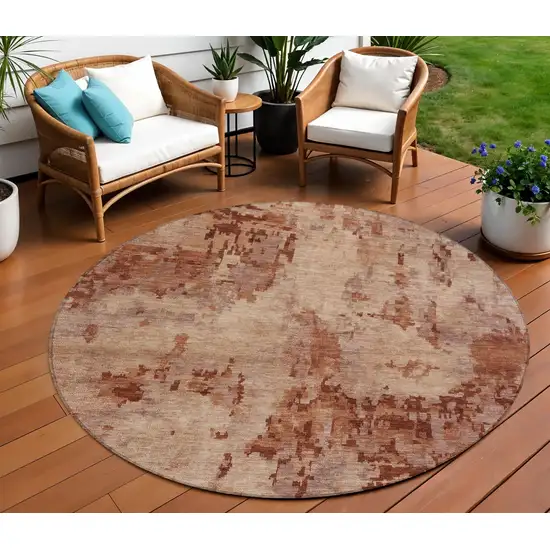 8' Copper And Coral Round Abstract Washable Indoor Outdoor Area Rug Photo 1