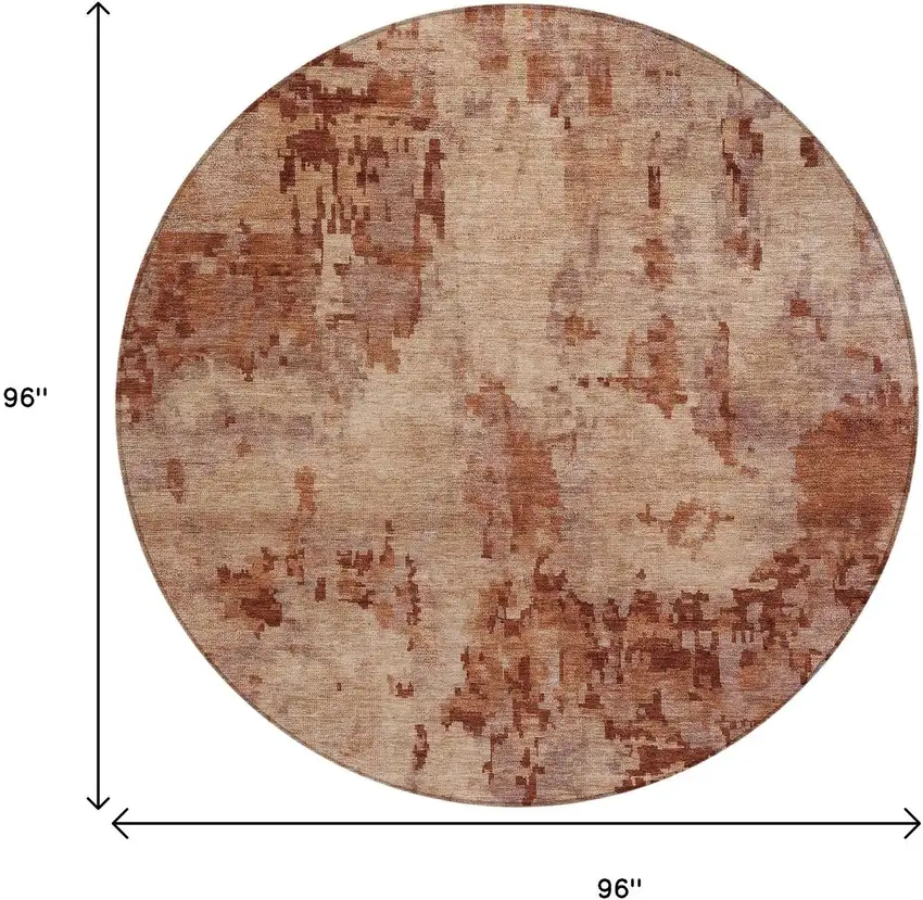 8' Copper And Coral Round Abstract Washable Indoor Outdoor Area Rug Photo 3