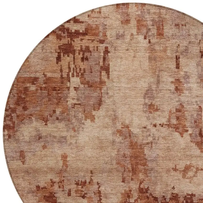8' Copper And Coral Round Abstract Washable Indoor Outdoor Area Rug Photo 2