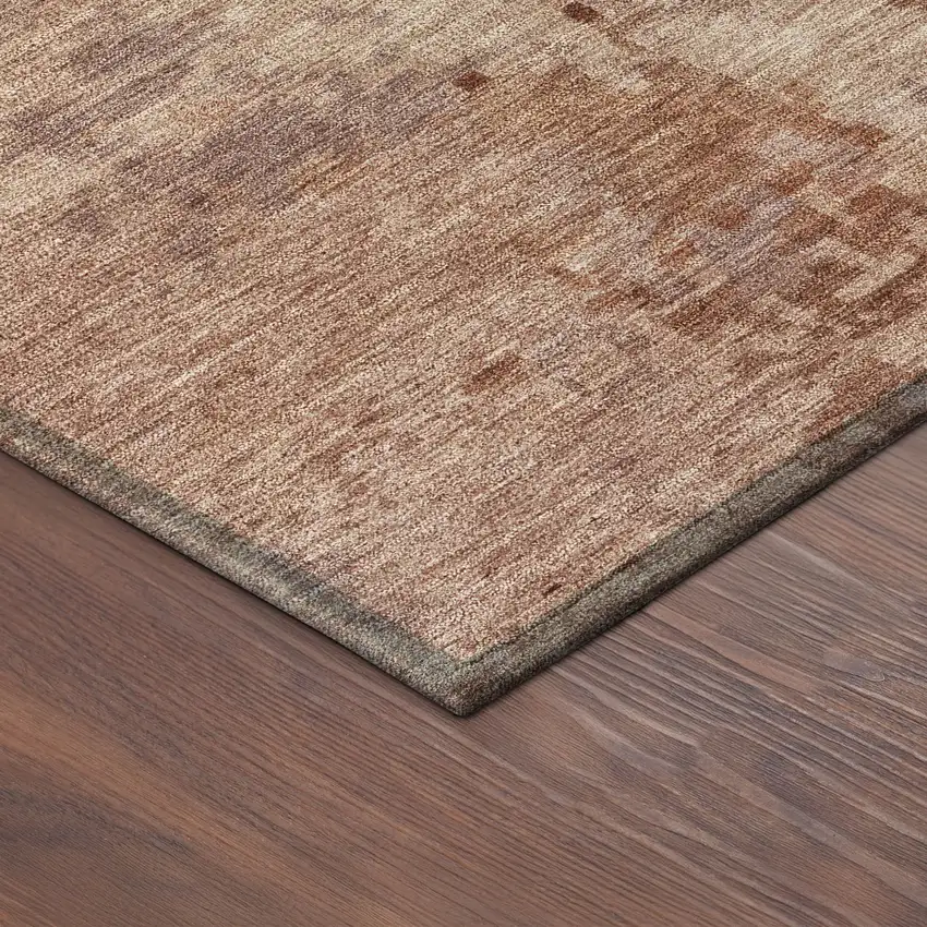 8' Copper And Coral Round Abstract Washable Indoor Outdoor Area Rug Photo 8