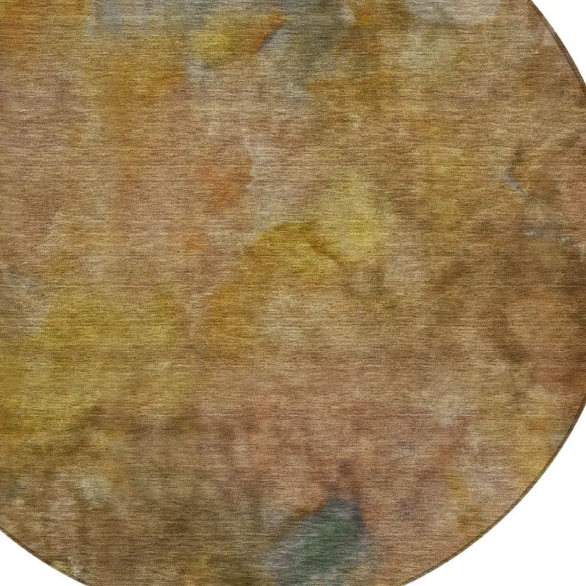 8' Copper And Gold Round Abstract Washable Indoor Outdoor Area Rug Photo 6