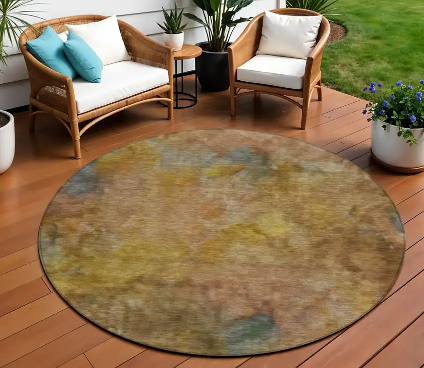 8' Copper And Gold Round Abstract Washable Indoor Outdoor Area Rug Photo 1