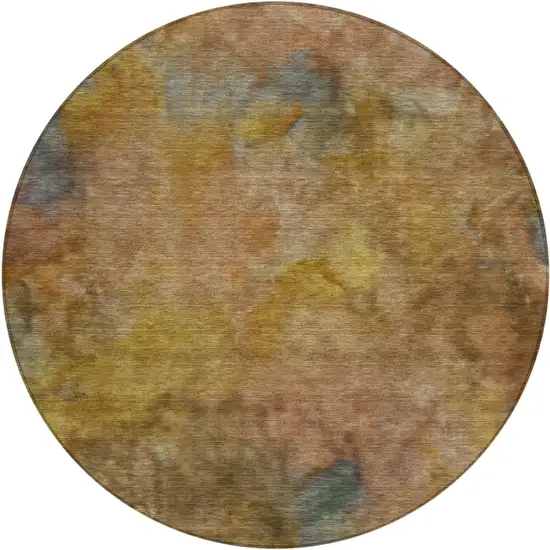 8' Copper And Gold Round Abstract Washable Indoor Outdoor Area Rug Photo 2