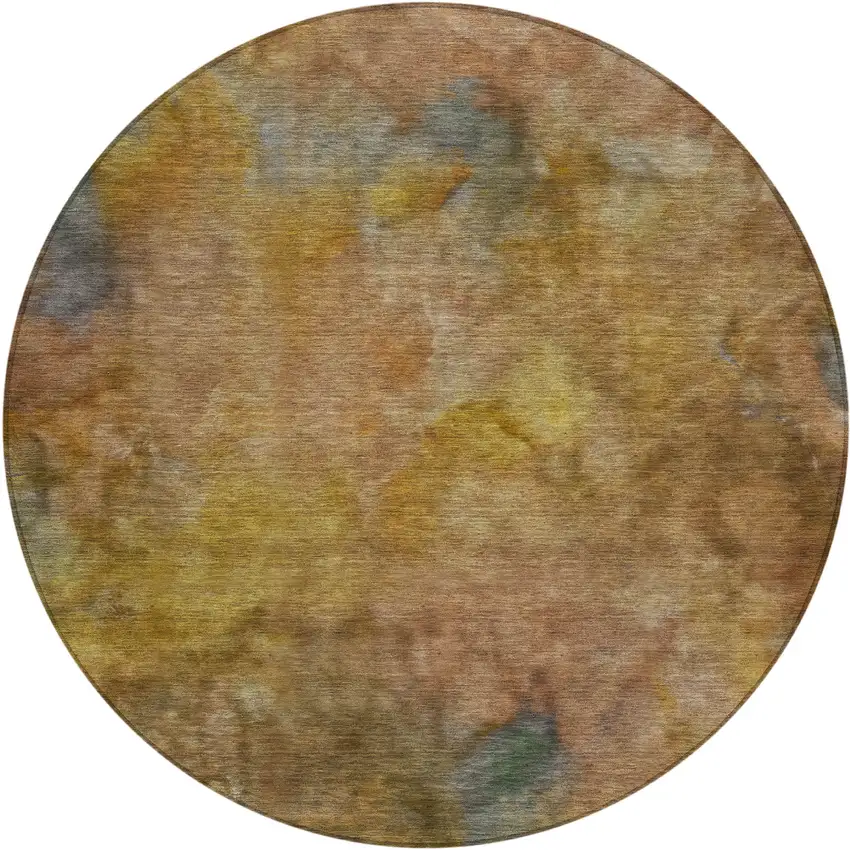 8' Copper And Gold Round Abstract Washable Indoor Outdoor Area Rug Photo 2