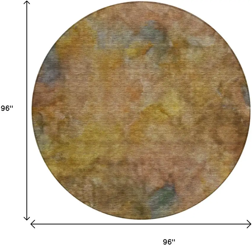 8' Copper And Gold Round Abstract Washable Indoor Outdoor Area Rug Photo 3