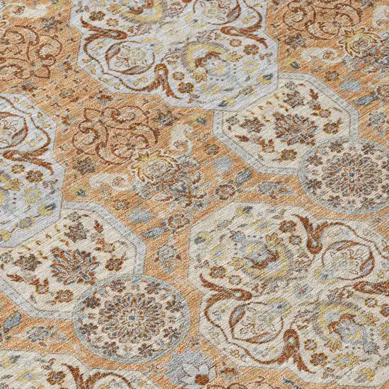 8' Copper And Gold Round Floral Washable Indoor Outdoor Area Rug Photo 6