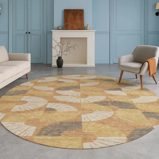 8' Copper And Gold Round Geometric Washable Indoor Outdoor Area Rug Photo 5