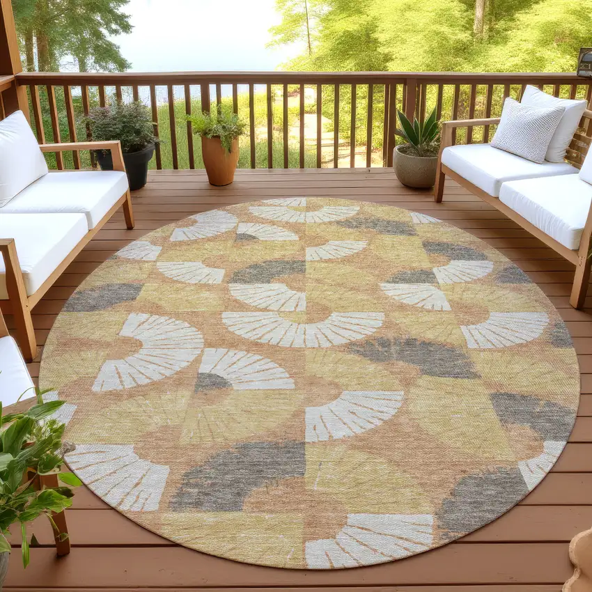 8' Copper And Gold Round Geometric Washable Indoor Outdoor Area Rug Photo 4