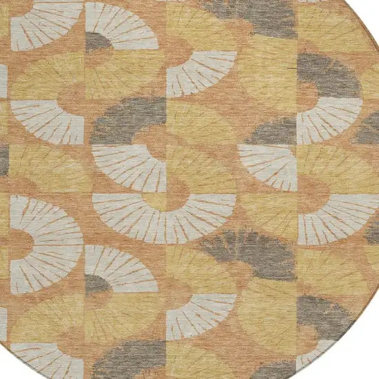 8' Copper And Gold Round Geometric Washable Indoor Outdoor Area Rug Photo 2