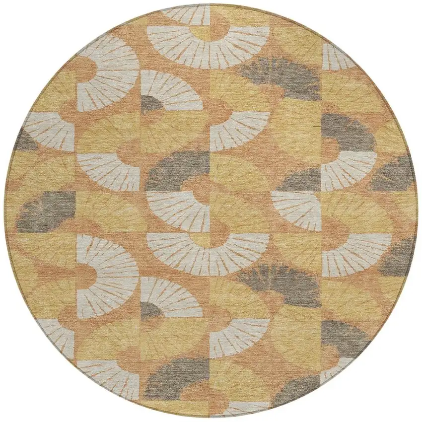 8' Copper And Gold Round Geometric Washable Indoor Outdoor Area Rug Photo 3