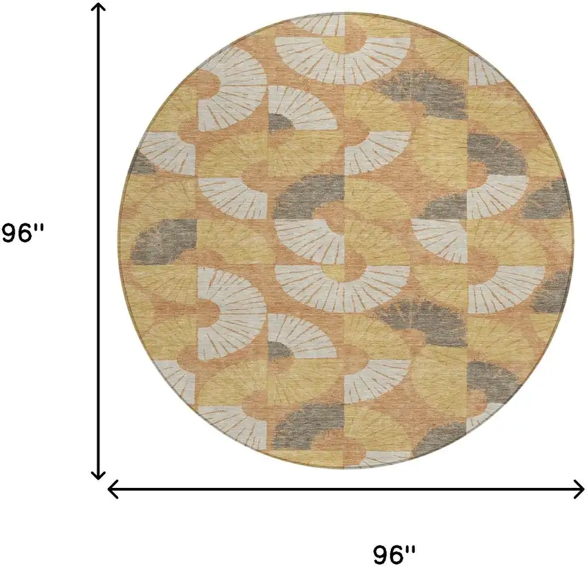 8' Copper And Gold Round Geometric Washable Indoor Outdoor Area Rug Photo 8