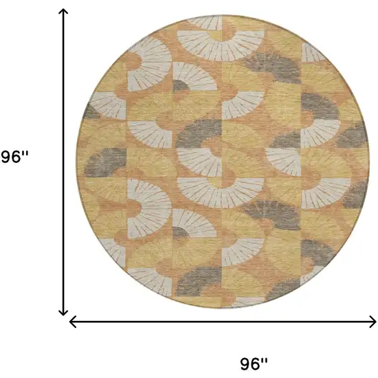8' Copper And Gold Round Geometric Washable Indoor Outdoor Area Rug Photo 8