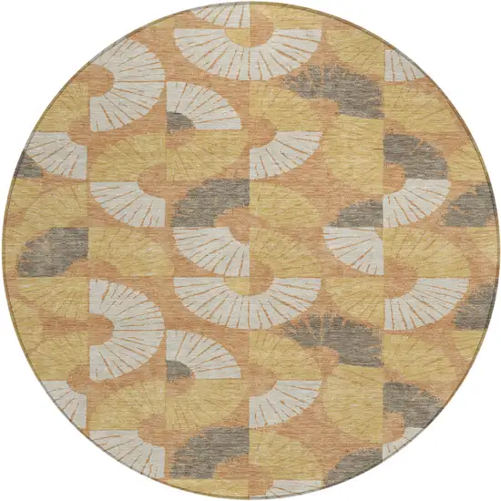 8' Copper And Gold Round Geometric Washable Indoor Outdoor Area Rug Photo 1