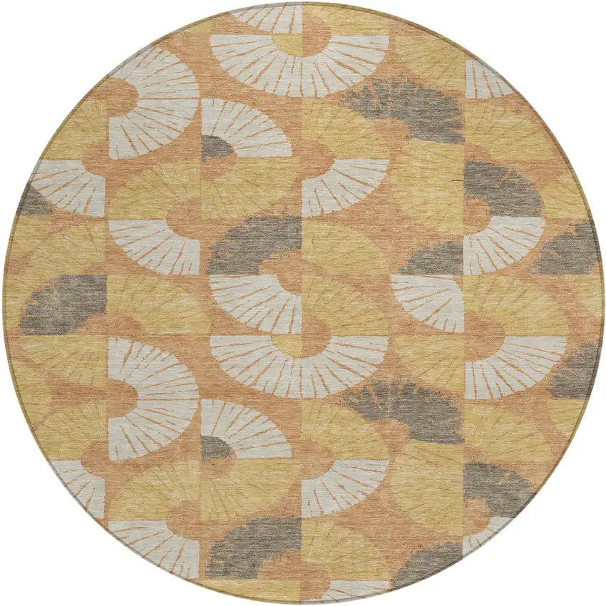 8' Copper And Gold Round Geometric Washable Indoor Outdoor Area Rug Photo 1