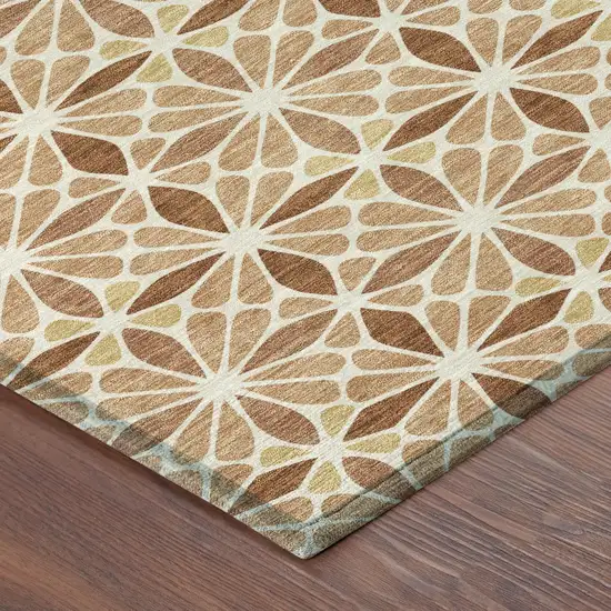 8' Copper And Gold Round Geometric Washable Indoor Outdoor Area Rug Photo 6