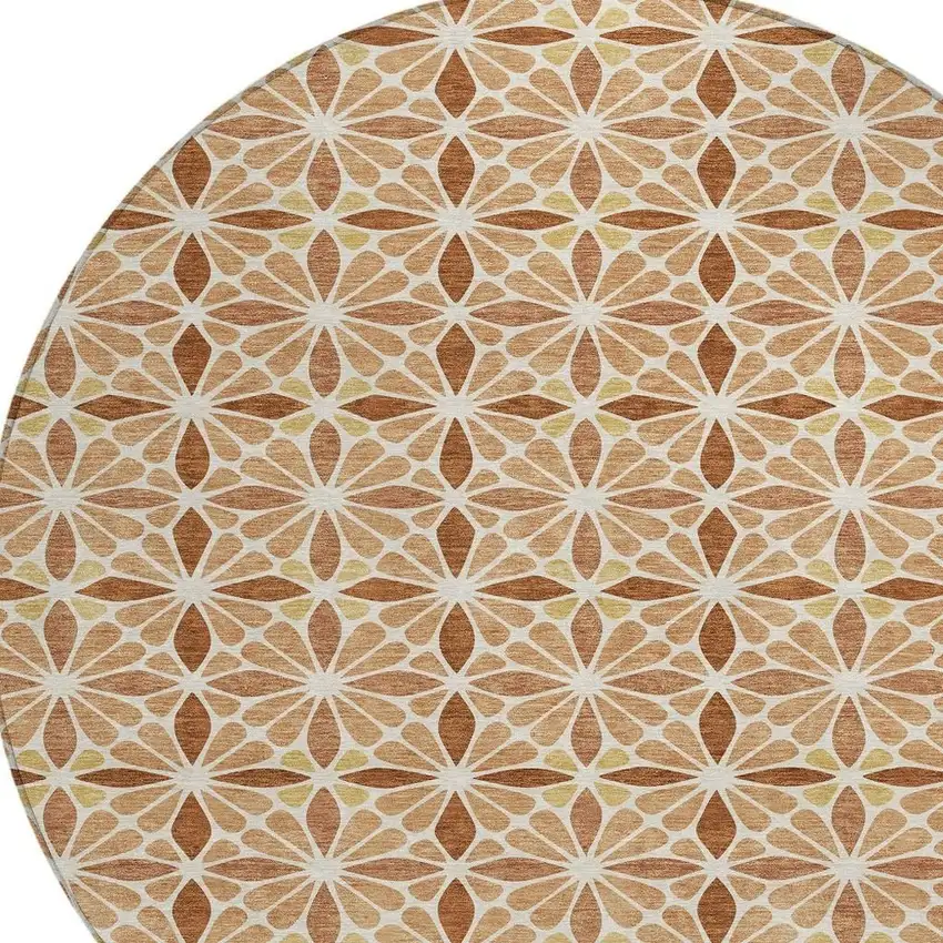 8' Copper And Gold Round Geometric Washable Indoor Outdoor Area Rug Photo 2