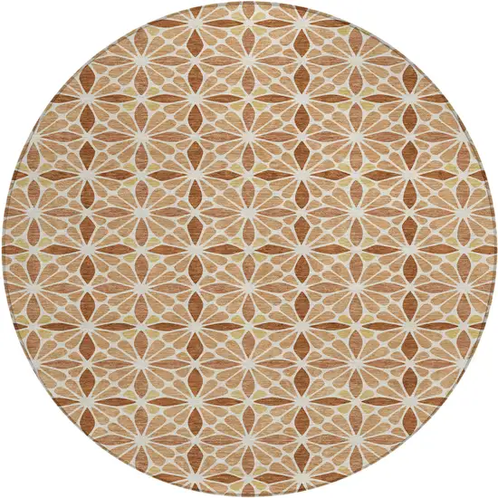 8' Copper And Gold Round Geometric Washable Indoor Outdoor Area Rug Photo 1