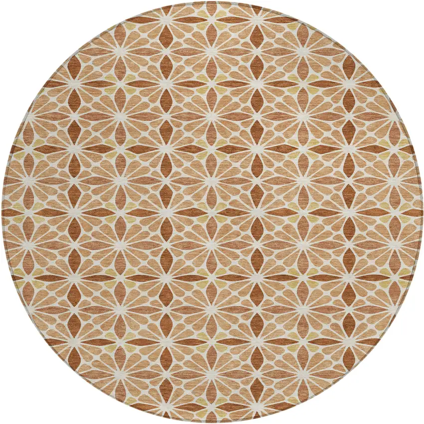 8' Copper And Gold Round Geometric Washable Indoor Outdoor Area Rug Photo 1