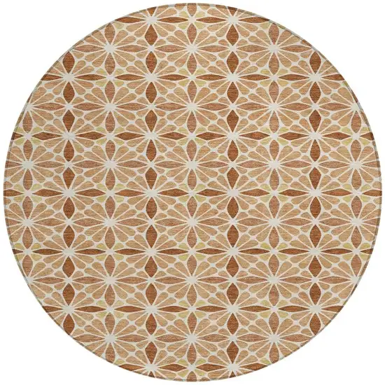 8' Copper And Gold Round Geometric Washable Indoor Outdoor Area Rug Photo 3