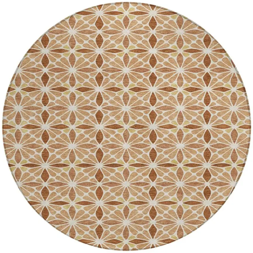 8' Copper And Gold Round Geometric Washable Indoor Outdoor Area Rug Photo 3