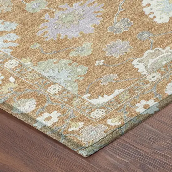 8' Copper And Gold Round Oriental Washable Indoor Outdoor Area Rug Photo 6