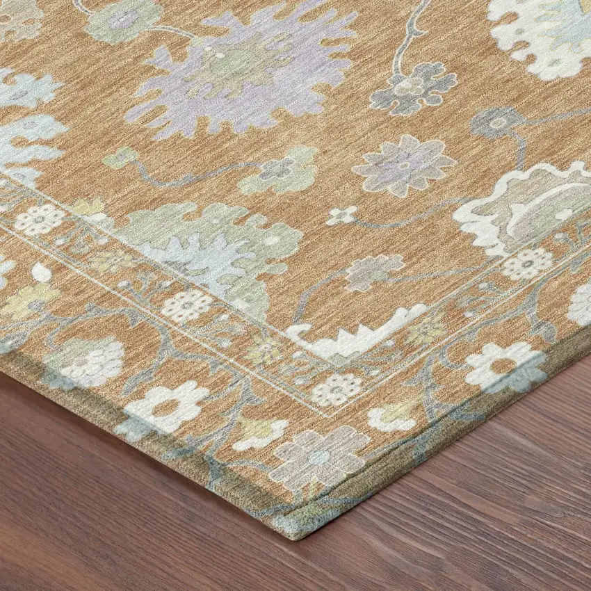 8' Copper And Gold Round Oriental Washable Indoor Outdoor Area Rug Photo 6