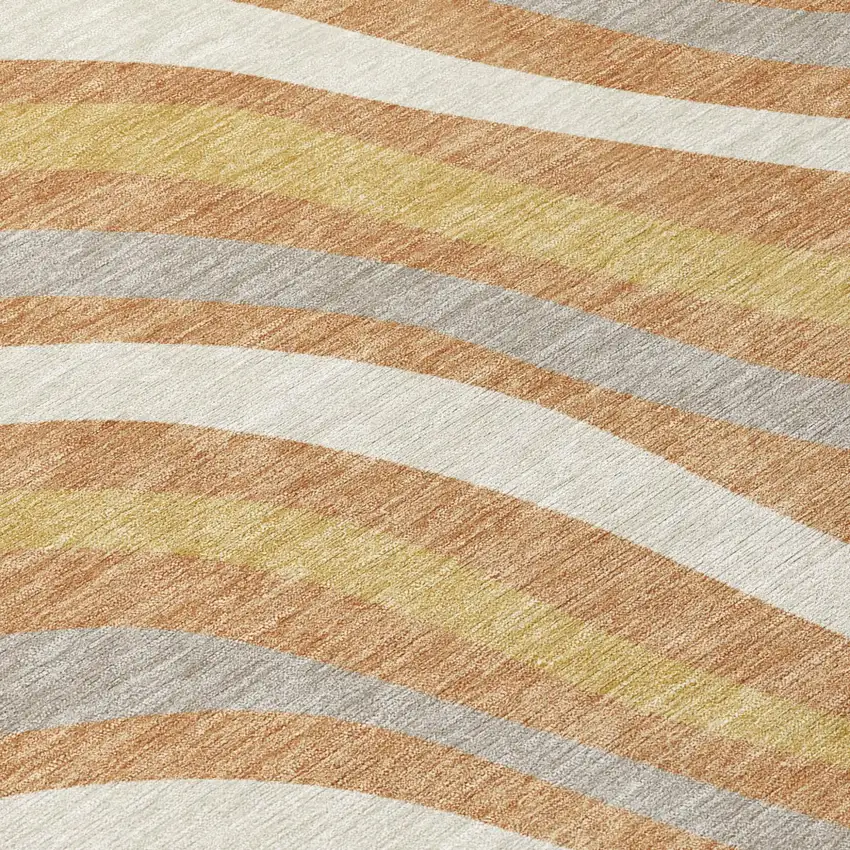 8' Copper And Gold Round Striped Washable Indoor Outdoor Area Rug Photo 6