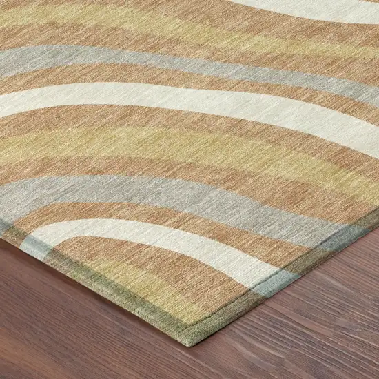 8' Copper And Gold Round Striped Washable Indoor Outdoor Area Rug Photo 5