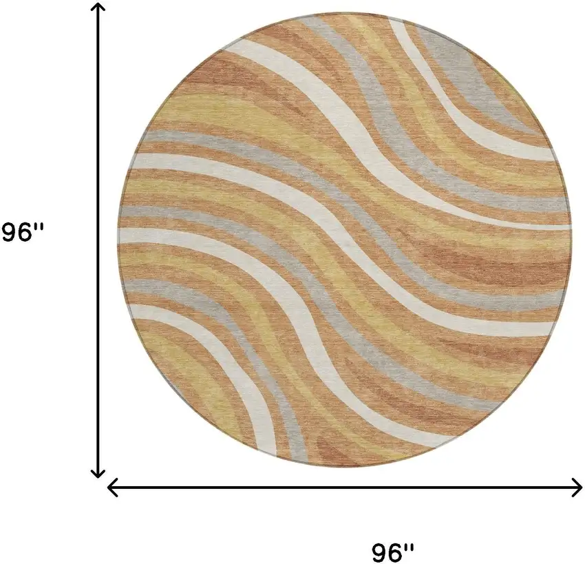 8' Copper And Gold Round Striped Washable Indoor Outdoor Area Rug Photo 7