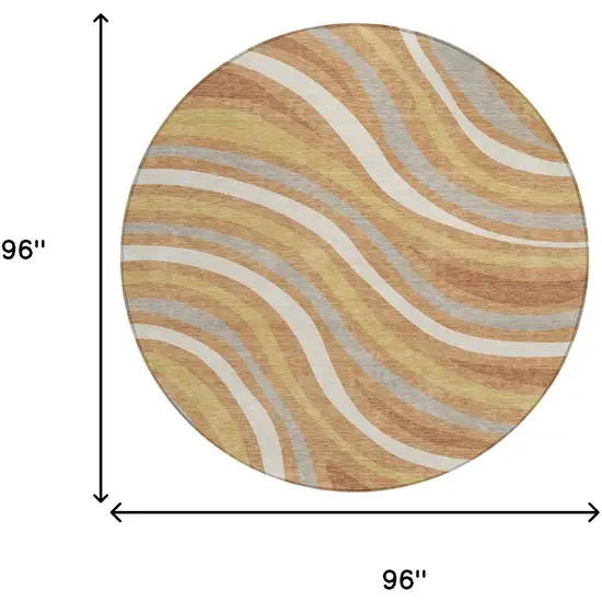 8' Copper And Gold Round Striped Washable Indoor Outdoor Area Rug Photo 7
