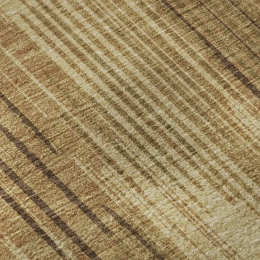 8' Copper And Gold Striped Washable Round Rug With UV Protection Photo 9