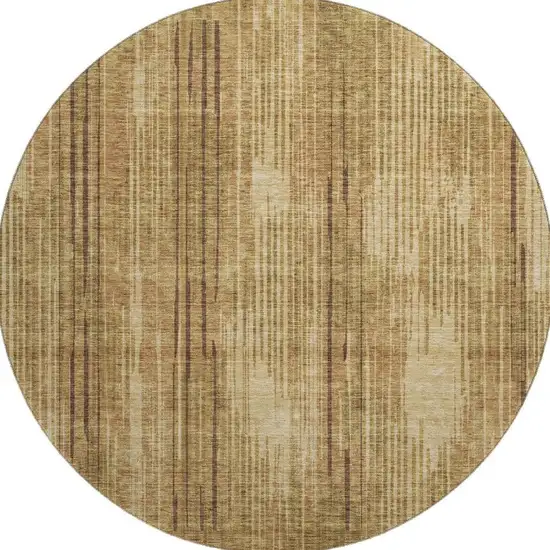 8' Copper And Gold Striped Washable Round Rug With UV Protection Photo 4