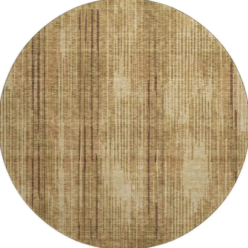 8' Copper And Gold Striped Washable Round Rug With UV Protection Photo 4