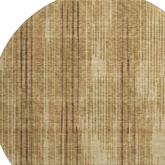8' Copper And Gold Striped Washable Round Rug With UV Protection Photo 3