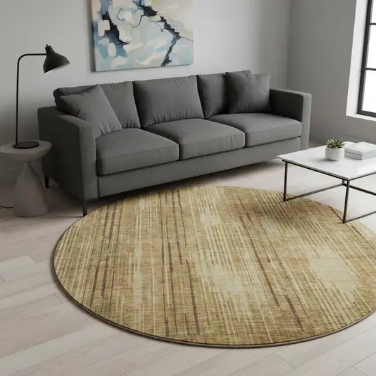 8' Copper And Gold Striped Washable Round Rug With UV Protection Photo 2