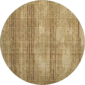 Photo of 8' Copper And Gold Striped Washable Round Rug With UV Protection
