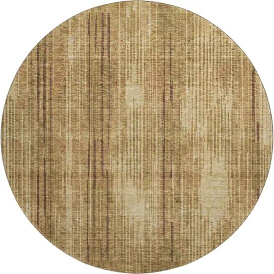 8' Copper And Gold Striped Washable Round Rug With UV Protection Photo 1