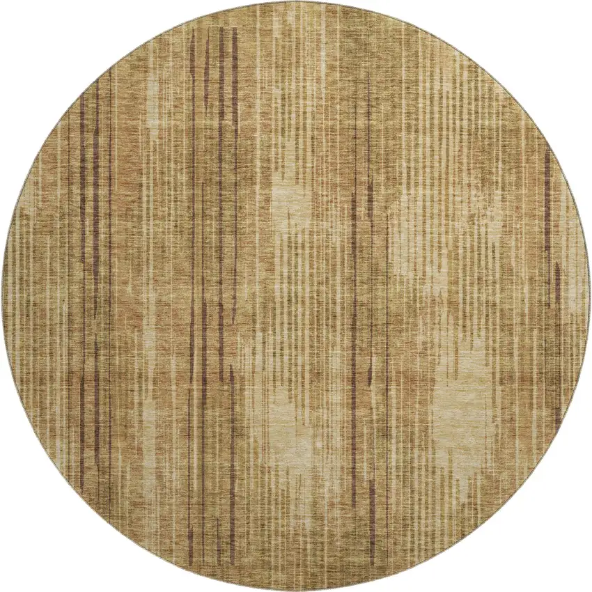 8' Copper And Gold Striped Washable Round Rug With UV Protection Photo 1