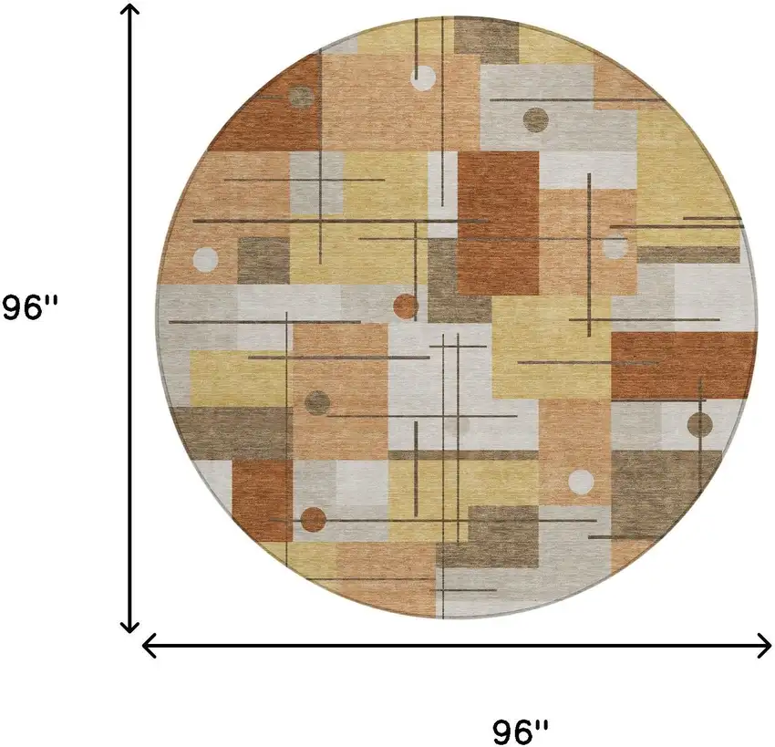 8' Copper And Graphite Round Geometric Washable Indoor Outdoor Area Rug Photo 7