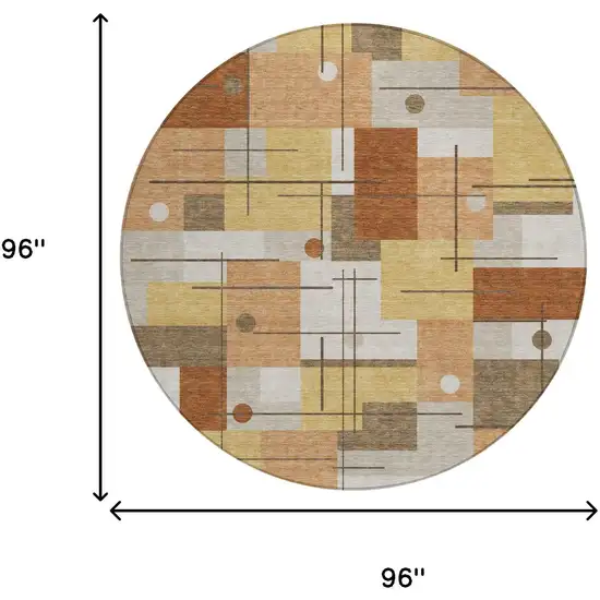 8' Copper And Graphite Round Geometric Washable Indoor Outdoor Area Rug Photo 7